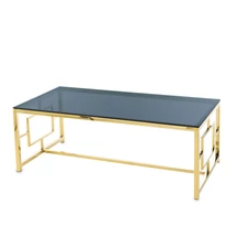 GLAMOUR STÍLUSÚ ELEGÁNS DOHÁNYZÓ ASZTAL ARANY SZÍNBEN ÁTLÁTSZÓ ÜVEGLAPPAL 120 CM