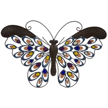 PILLANGÓ FALI DEKORÁCIÓ FÉMBŐL , SZÍNES SZÁRNYAL