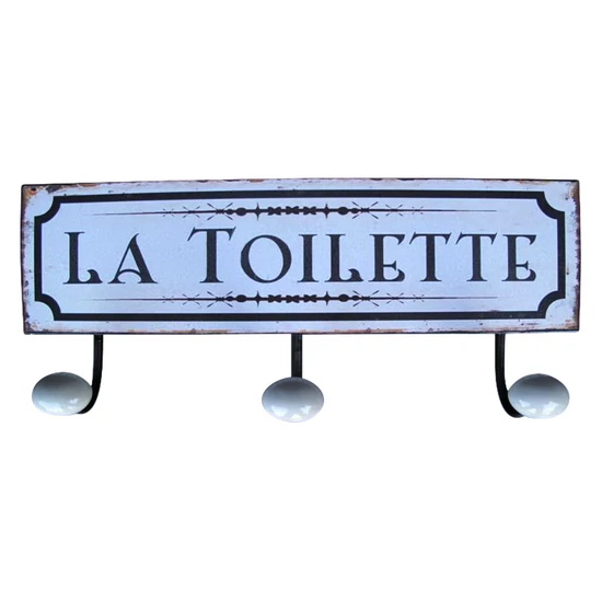 FÉM FALI FOGAS 3 AKASZTÓVAL , LA TOILETTE FELÍRATTAL