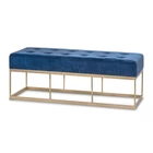 Kép 1/3 - ELEGÁNS KÉK BÁRSONY PAD MATT ARANY LÁBBAL 134 CM