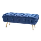 Kép 1/2 - ELEGÁNS KLASSZIKUS PAD ARANY SZÍNŰ LÁBBAL , KÉK BÁRSONY SZÖVETTEL 116 CM