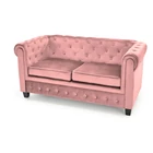 Kép 1/4 - RÓZSASZÍNŰ CHESTERFIELD STÍLUSÚ 2 SZEMÉLYES KANAPÉ
