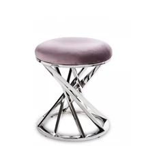 KÖR FORMÁJÚ ELEGÁNS LEÜLŐKE CSAVART EZÜST LÁBBAL RÓZSASZÍN SZÖVETTEL