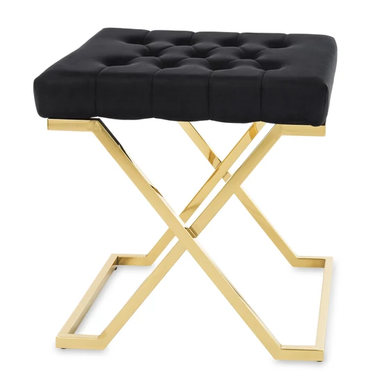 ELEGÁNS ÜLŐKE ARANY LÁBBAL FEKETE BÁRSONY SZÖVETTEL 48 CM