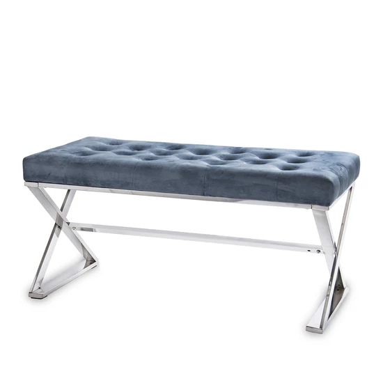 ELEGÁNS PAD EZÜST LÁBBAL , KÉKESSZÜRKE BÁRSONY SZÖVETTEL 97 CM