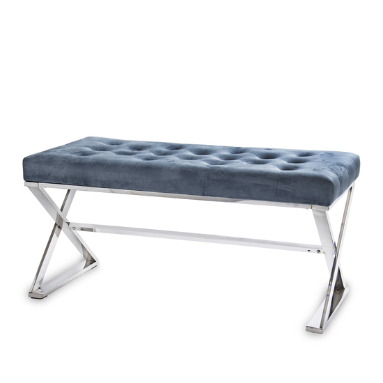 ELEGÁNS PAD EZÜST LÁBBAL , KÉKESSZÜRKE BÁRSONY SZÖVETTEL 97 CM