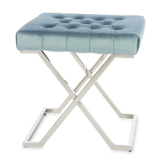 ELEGÁNS ÜLŐKE EZÜST LÁBBAL KÉK BÁRSONY SZÖVETTEL 48 CM