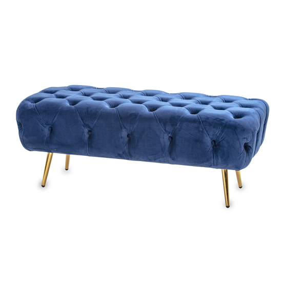 ELEGÁNS KLASSZIKUS PAD ARANY SZÍNŰ LÁBBAL , KÉK BÁRSONY SZÖVETTEL 116 CM