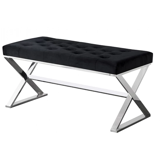 ELEGÁNS PAD EZÜST SZÍNŰ LÁBBAL , FEKETE BÁRSONY SZÖVETTEL 97 CM