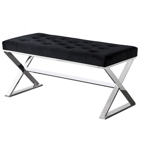 ELEGÁNS PAD EZÜST SZÍNŰ LÁBBAL , FEKETE BÁRSONY SZÖVETTEL 97 CM
