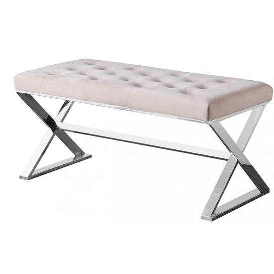 ELEGÁNS PAD EZÜST SZÍNŰ LÁBBAL , KRÉM SZÍNŰ SZÖVETTEL 97 CM