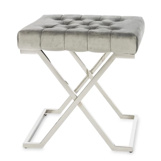 ELEGÁNS ÜLŐKE EZÜST LÁBBAL SZÜRKE BÁRSONY SZÖVETTEL 48 CM