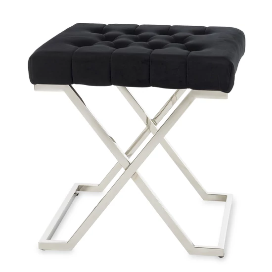 ELEGÁNS ÜLŐKE EZÜST LÁBBAL FEKETE BÁRSONY SZÖVETTEL 48 CM