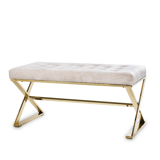 ELEGÁNS PAD ARANY SZÍNŰ LÁBBAL , BEIGE BÁRSONY SZÖVETTEL 97 CM