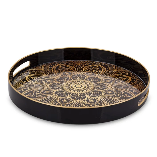  MANDALA MINTÁS KÖR ALAKÚ TÁLCA PRAKTIKUS FOGÓVAL  34,5 CM