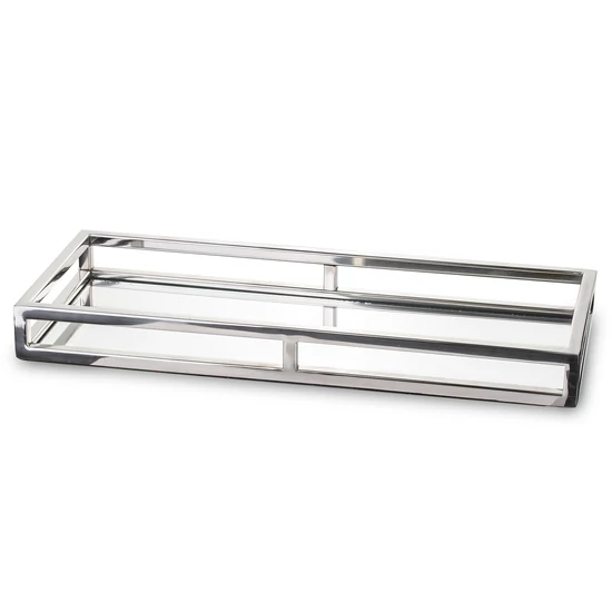  EXKLUZÍV FÉM TÁLCA ÜVEG BETÉTTEL EZÜST SZÍNŰ 50 CM