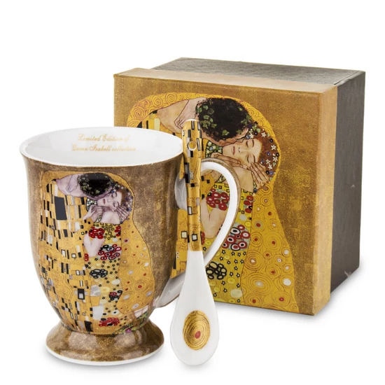 TEÁSCSÉSZE PORCELÁN KANÁLLAL "CSÓK" MOTÍVUMMAL KLIMTTŐL