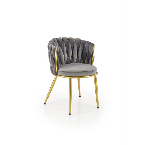 KÜLÖNLEGES DESIGN SZÜRKE SZÍNŰ KÁRPÍTOZOTT ÉTKEZŐSZÉK ARANY FÉM LÁBAKKAL