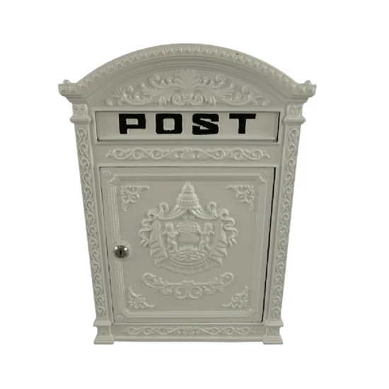 KLASSZIKUS STÍLUSÚ FÉM POSTALÁDA FEHÉR SZÍNBEN 45CM