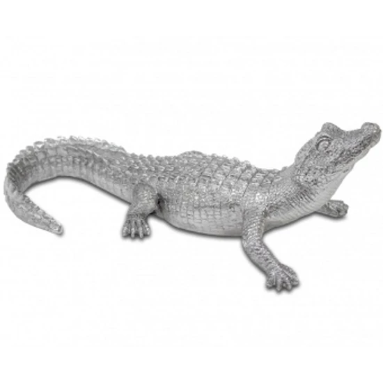 KROKODIL SZOBOR , FIGURA EZÜST SZÍNBEN 34 CM