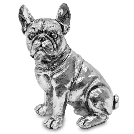 ÜLŐ BULLDOG KUTYA FIGURA EZÜST SZÍNBEN 21 CM