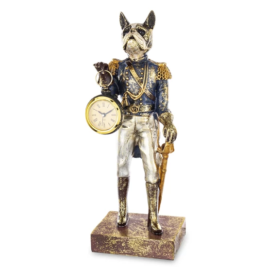 VICCES ÁLLÓ KUTYA FIGURA  ÓRÁVAL KEZÉBEN  32,5 CM