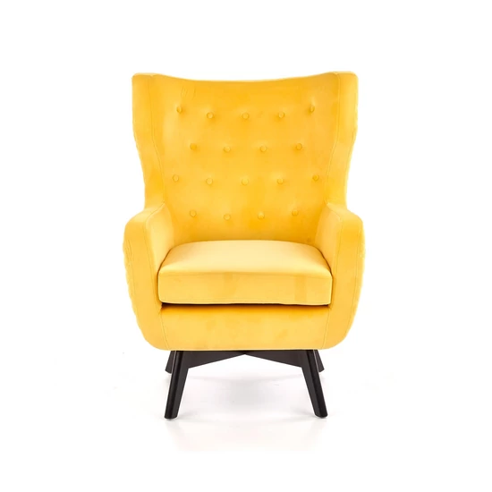 SÁRGA SZÍNŰ DESIGN GOMBVARROTT FÜLES FOTEL